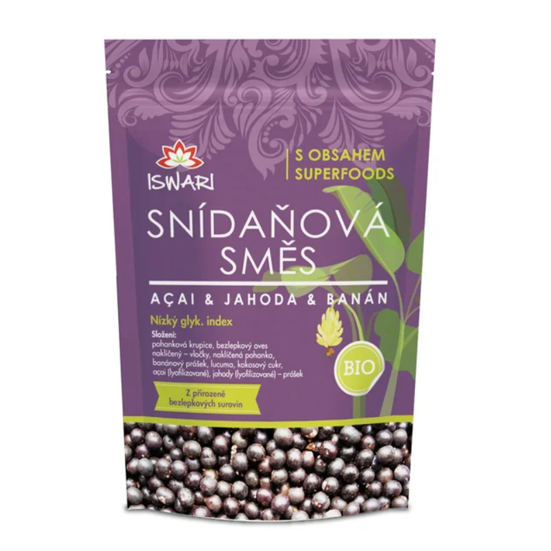 Acai bowl: Recepty, které přinesou kousek Brazílie do vaší kuchyně Iswari BIO Snídaňová směs acai-jahoda-banán 300 g
